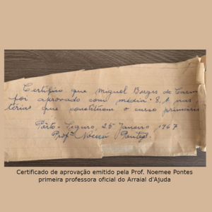 Certificado de aprovação de aluno emitido pela professora Noemi Pontes